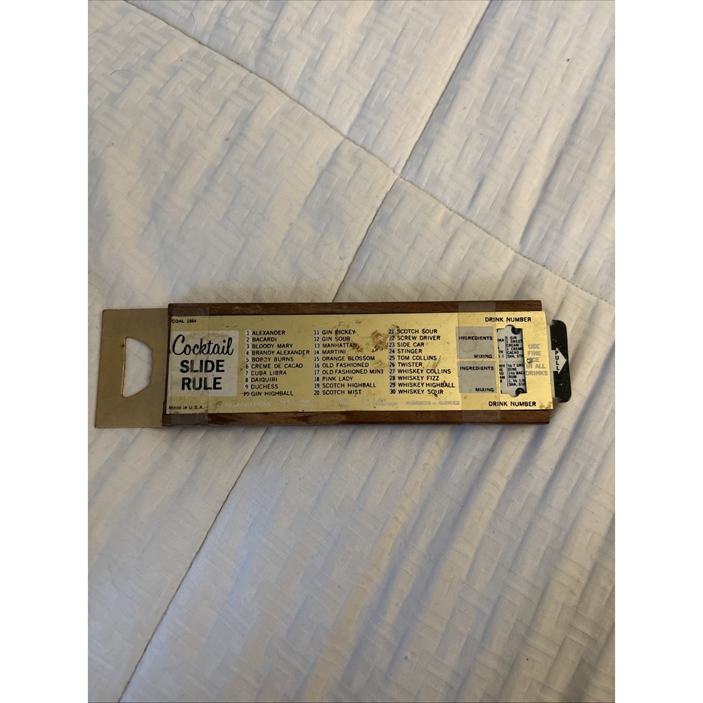 VTG 1964 Exec-U-Toy Cocktail Slide Rule Solid Walnut Wood Bottle‎ Opener MCM